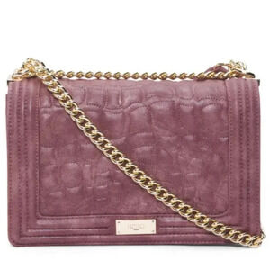 BCBG Paris Carmen Large Textured Leather Chain Shoulder Handbag Mauve Purple